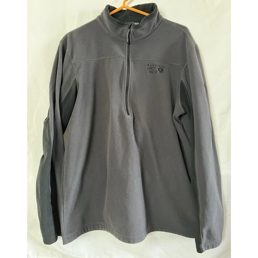 Mountain Hard‎ Wear Pullover Jacket Mens Gray XL 1/2 Zip Fleece Outdoor Hiking